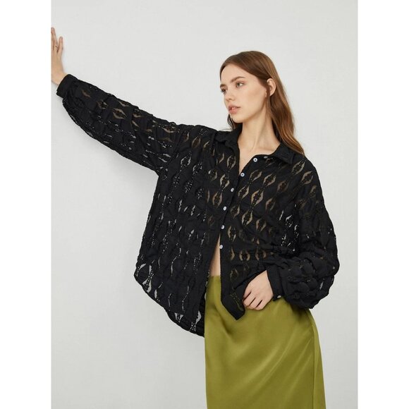 Bohme Shirt Button Front Textured Lace Top Size XS Long Sleeve Whimsigoth Witchy - Picture 7 of 8